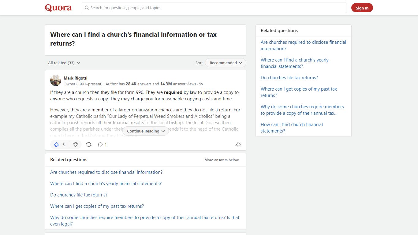 Where can I find a church's financial information or tax returns?